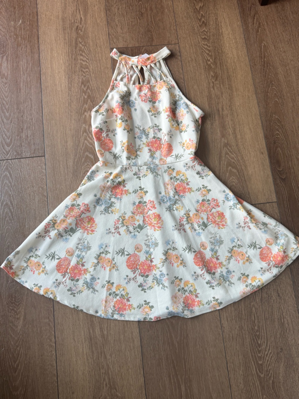 Floral Halter Dress in Cream and Peach